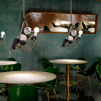 Kūrybos Dervos Panda Šviesos Gyvūnų Loft Pramoniniai Virtuvės Šviesos Rungtynių Kanapių Virvė Kabo Lempa Restoranas Namų Dekoro Šviestuvas