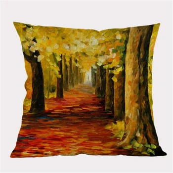 Naftos tapybos stilius, rudenį medžių spausdinti lino, medvilnės užvalkalas mesti pagalvės, sofos, automobilių dekoratyvinė pagalvėlė padengti 45x45cm namų dekoro