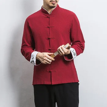 2020 Vyrų Medvilnės Skalbiniai Tango Marškinėliai vyriški ilgai Seeve Chi Han Kostiumas Kinijos marškinius vyras Kung Fu dugno Marškinėliai